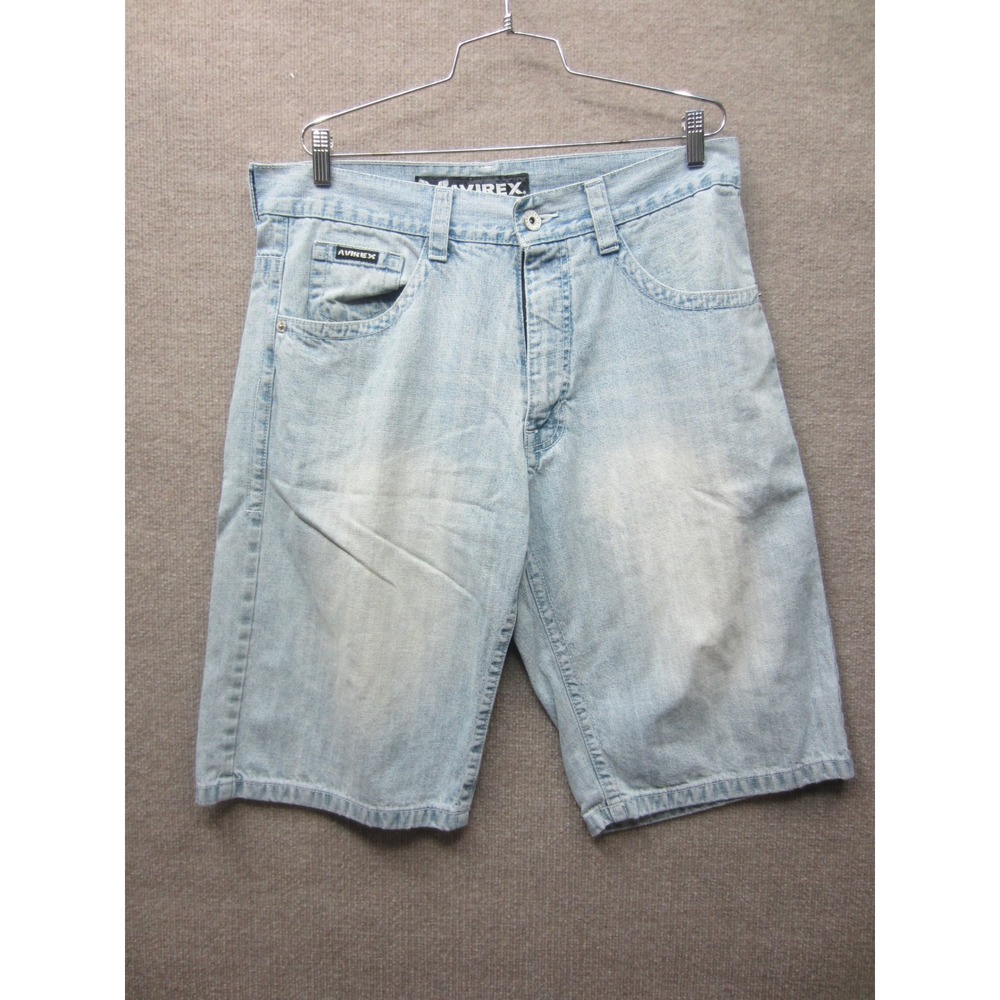 Avirex Mens Denim Shorts Light Wash Blue Cotton Relaxed Fit Size 34 RN113487